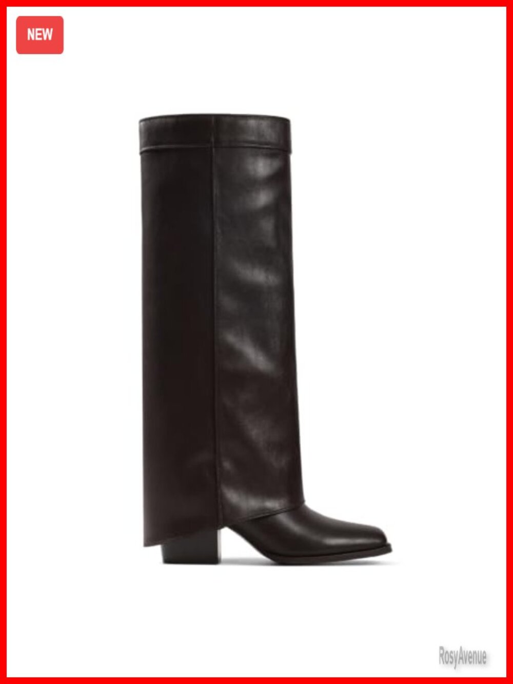 Faux Leather Knee High Boots Square Toe Chunky Heel Fold Over Wide Calf